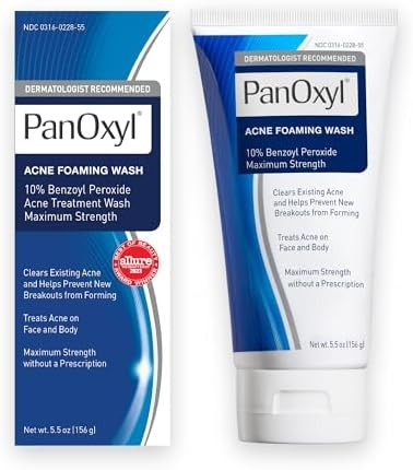 PanOxyl Acne Foaming Wash Benzoyl Peroxide 10% Maximum Strength Antimicrobial, 5.5 Oz