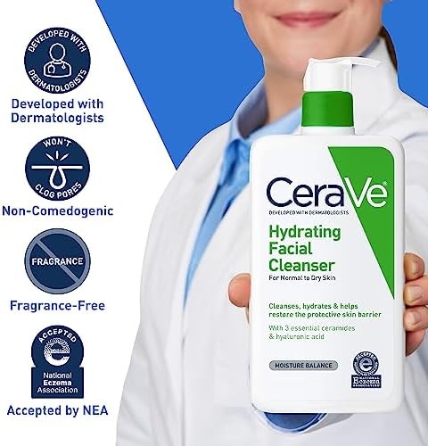 CeraVe Hydrating Facial Cleanser | Moisturizing Non-Foaming Face Wash with Hyaluronic Acid, Ceramides and Glycerin | Fragrance Free Paraben Free | 16 Fluid Ounce